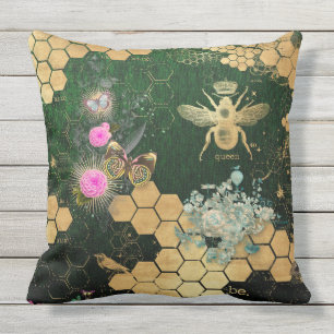 Coussin française chic, victorienne, abeille, florale, feu