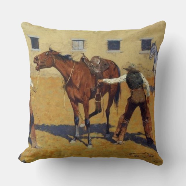 Coussin Frederic Remington Art de l'Ouest "Sa première leç (Recto)