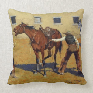Coussin Frederic Remington Art de l'Ouest "Sa première leç