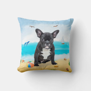 Coussin French Bulldog sur la plage