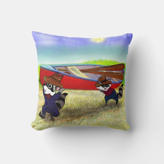 Coussin Frères de raton laveur et le canoë rouge (Recto)