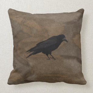 Coussin Freux noir Corvid britannique et arrière - plan