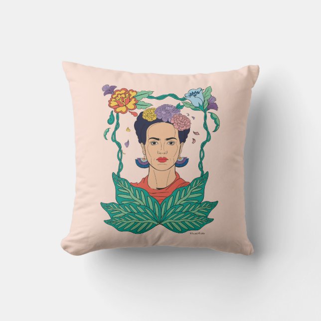Coussin Frida Kahlo Graphisme du cadre floral (Recto)