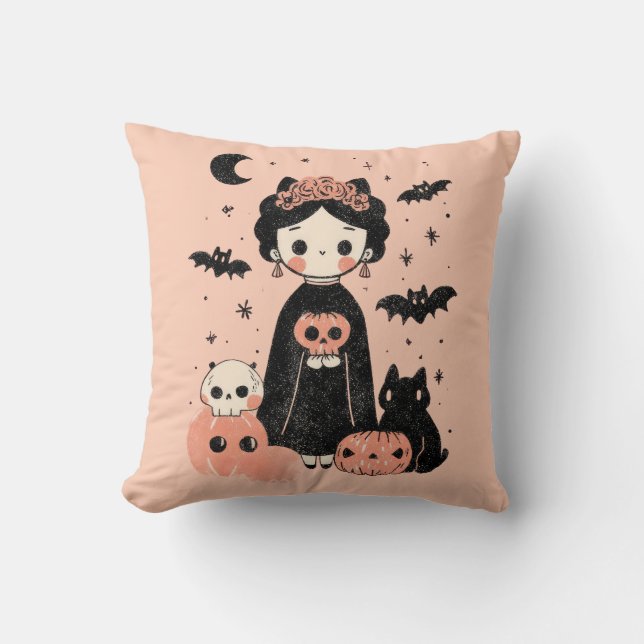 Coussin Frida Kahlo Pink Pasteloween Éffrayant Cute Hallow (Recto)