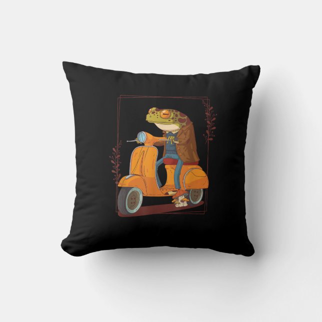 Coussin Frog Scooter Mushroom Goblincore Academia (Recto)