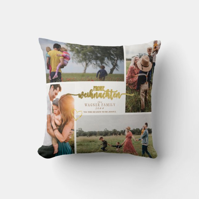 Coussin Frohe Weihnachten German Christmas 4 Photo Collage (Recto)