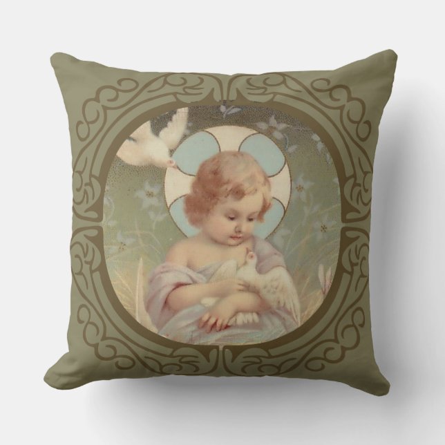 Coussin Frontière décorative de halo de colombes de Jésus (Recto)