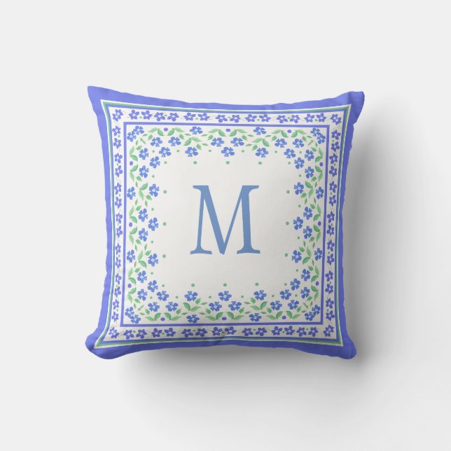 Coussin Frontière florale de bigorneaux bleus chics de (Recto)