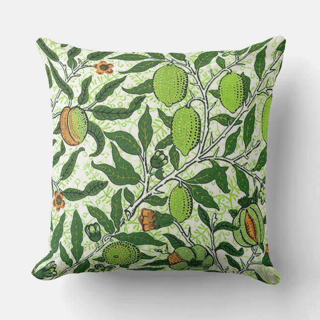 Coussin Fruit exotique de William Morris, vert de chaux (Recto)