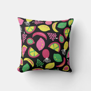 Coussin Fruit transparent vintage motif noir vert jaune