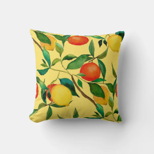 Coussin Fruits d'agrumes, motif d'aquarelle vibrante.