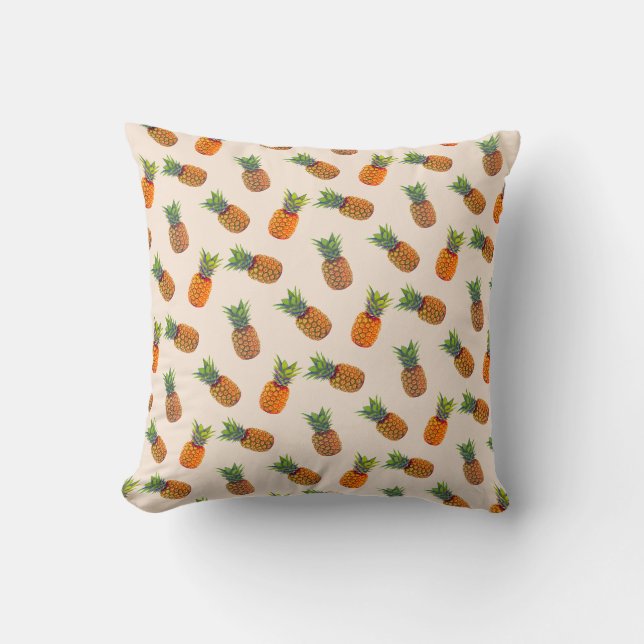 Coussin Fruits d'ananas sur Champagne Léger Beige (Recto)