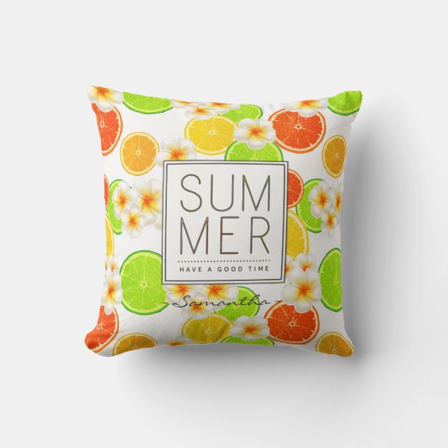 Coussin Fruits d'été frais et fleurs de Plumeria exotique (Recto)