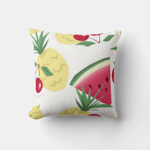 Coussin Fruits et baies vitrés sur blanc.