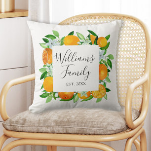 Coussin Fruits et fleurs orange Floral botanique d'été