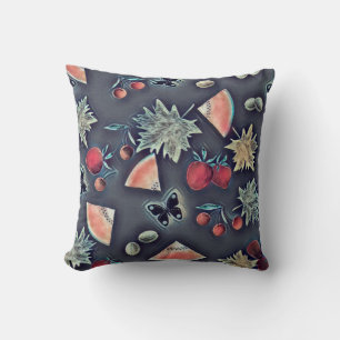 Coussin Fruits vintages cerisier pastèque raisin foncé