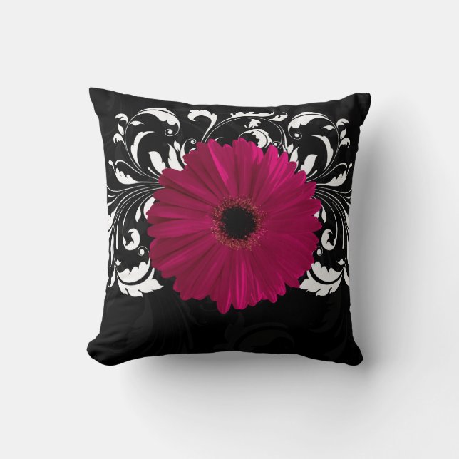 Coussin Fuchsia, noir/blanc Gerbera Daisy (Recto)
