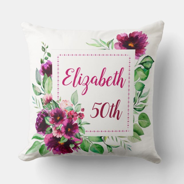 Coussin Fuchsia rose élégant - Fleurs 50e anniversaire  (Recto)