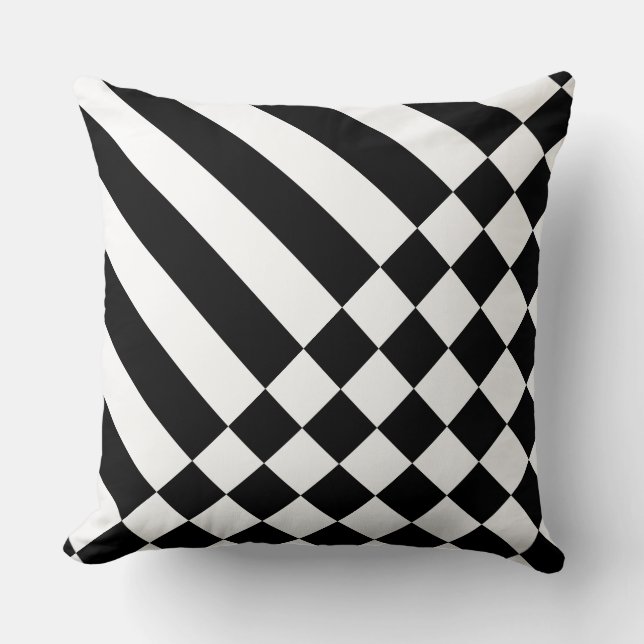 Coussin Fun Blanc Géométrique Stripes & Chèque Noir (Recto)