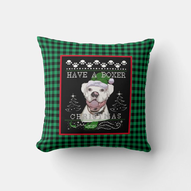 Coussin Fun Christmas White Boxe Dog (Recto)
