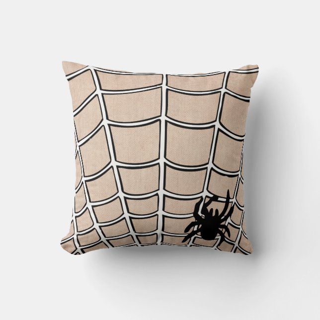 Coussin Fun Halloween Spider avec Web Burlap (Recto)