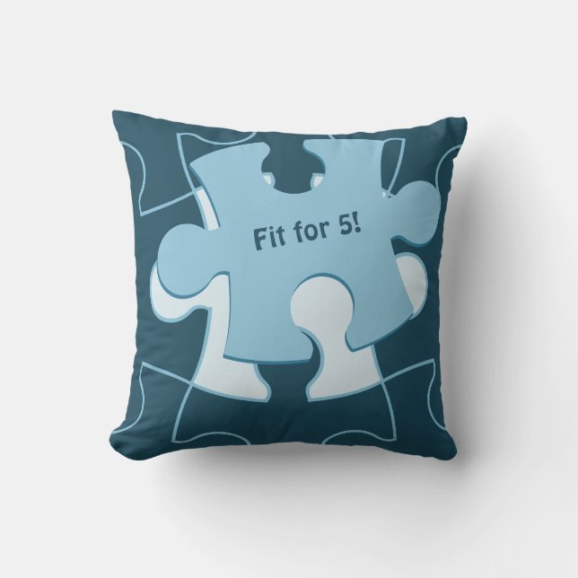 Coussin Fun Jigsaw Puzzle Kids Birthday "Fit for 5!" Blue (Recto)