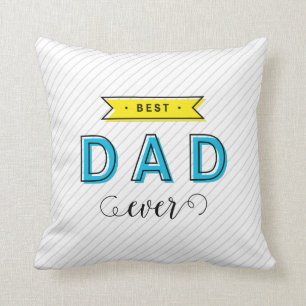 Coussin Fun moderne Coloré Bleu Jaune Meilleur Papa Jamai