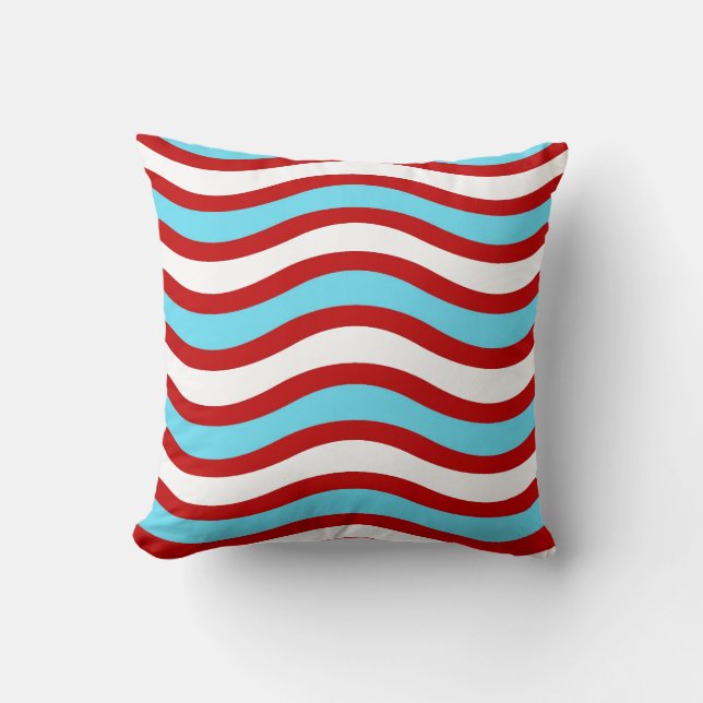 Coussin Fun Rouge Turquoise Turquoise Blanc Lignes Wavy Gr (Recto)