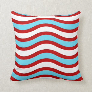 Coussin Fun Rouge Turquoise Turquoise Blanc Lignes Wavy Gr