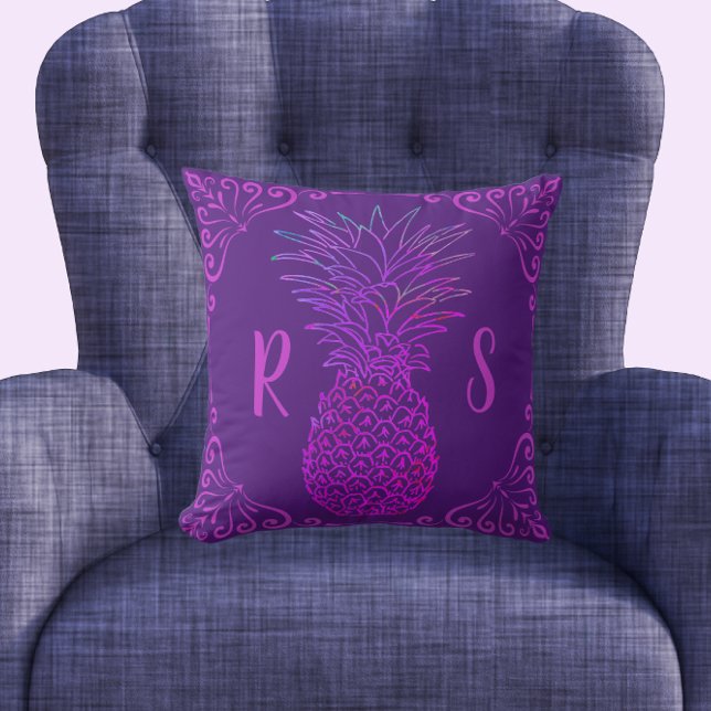 Coussin Fun sauvage vert pourpre brillant ananas coloré (Créateur téléchargé)