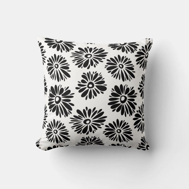 Coussin Funky Black et blanc floral (Recto)