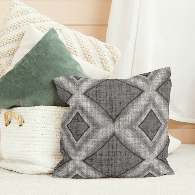 Coussin Funky Grey Faux Linge Look Motif d'art géométrique (Créateur téléchargé)