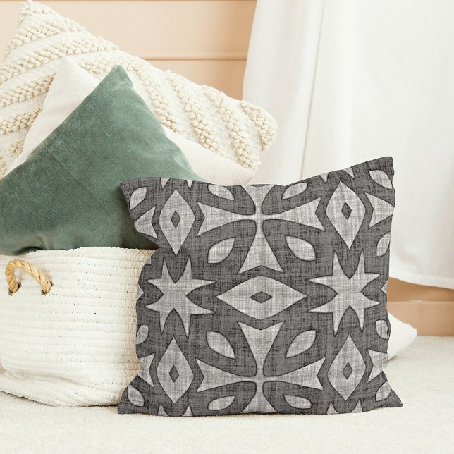 Coussin Funky Gris Faux Linge Look Motif géométrique (Créateur téléchargé)