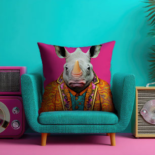 Coussin Funky Rhino Portrait rose chaud