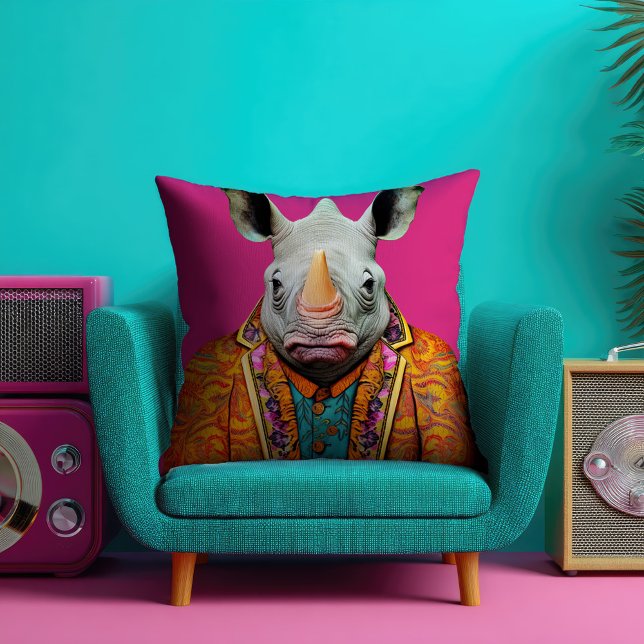 Coussin Funky Rhino Portrait rose chaud (Créateur téléchargé)