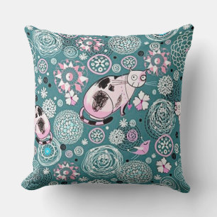 Coussin Funky Rose KItty Chat Motif Jeu d'oreiller