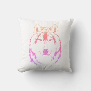 Coussin Funky violet rose jaune Wolf tête croquis