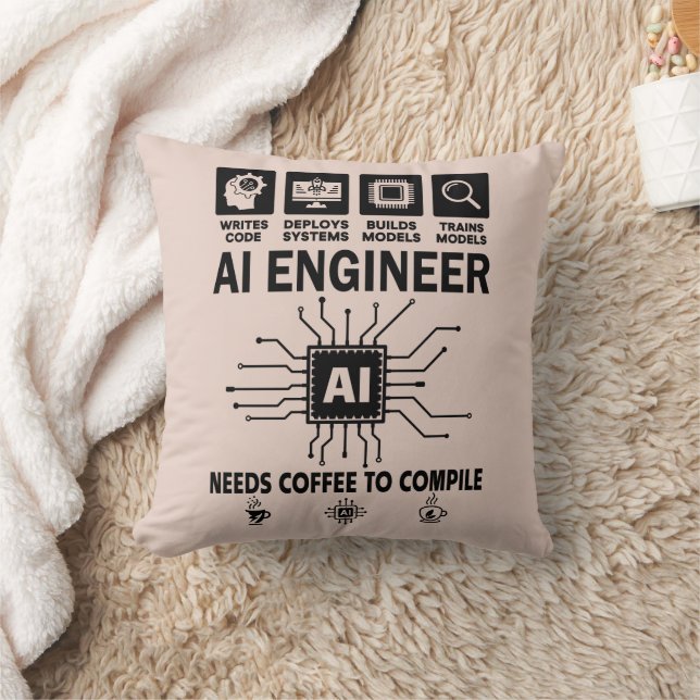 Coussin Funny AI Engineer Coding Programmer Developer Tech (Couverture)