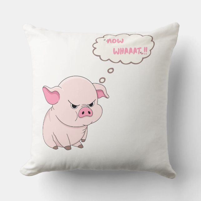 Coussin Funny Angry Pig Now Whaaat Meme Throw Pillow (Recto)