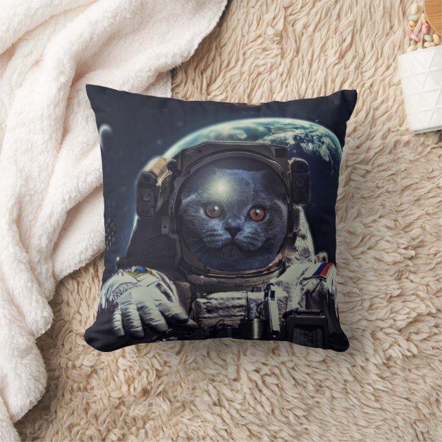 Coussin Funny Astronaut Shorthair Cat dans l'espace (Couverture)