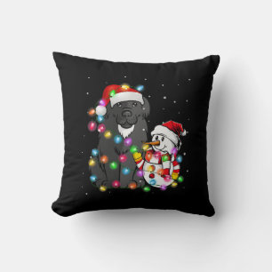 Coussin Funny Chien de Terre-Neuve Christmas Snowman Lig