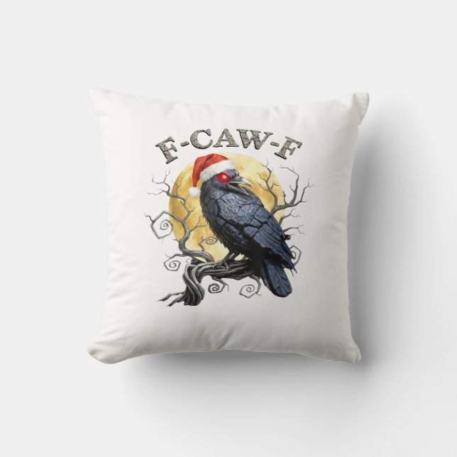 Coussin Funny Crow F-Caw-F Bird Gothic Christmas Santa Hat (Recto)
