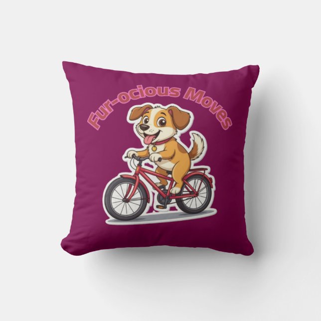 Coussin **Funny Cycling Dog – Cute Dog Riding a Bicycle Il (Recto)