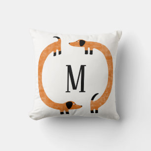 Coussin Funny Dachshund Saucisse Chien Monogramme