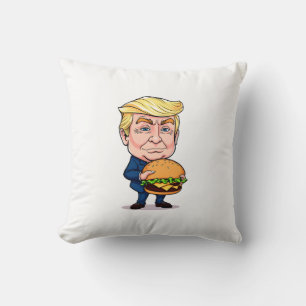 Coussin Funny Donald Trump Cartoon with Giant Burger