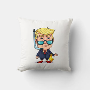 Coussin Funny Donald Trump Snorkel Cartoon with Rubber Duc