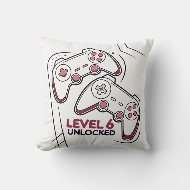 Coussin Funny Gamer 6th birthday Gift, Level 6th Unlocked (Recto)