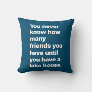 Coussin Funny Lake House Amis Citation Typographie Bleu