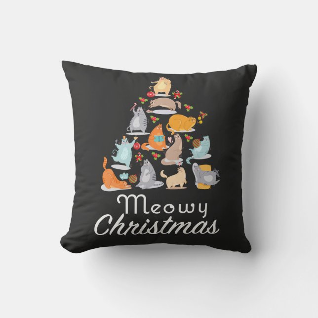 Coussin Funny Meowy Amoureux de les chats de Noël (Recto)