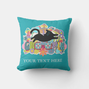 Coussin Funny Retro Champignons Groovin Fleurs Chat Noir